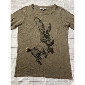 Joe Browns Taupe Knit Sweater Dress Long Sleeve Bunny Print Rabbit Tail Sz 12/14